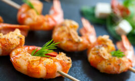 Appetizing queen prawn brochette