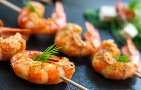 Appetizing queen prawn brochette